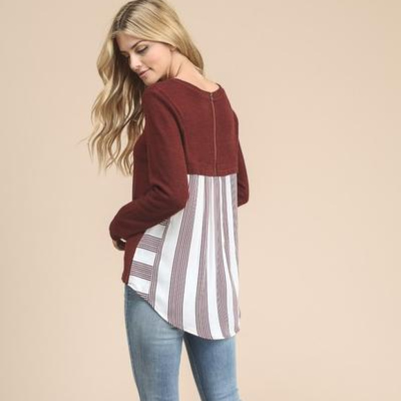 Maroon light weight sweater with striped back - Picture 3 of 5